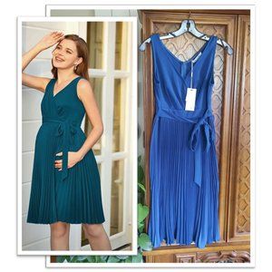 MAACIE V-Neck Pleated Tie-Waist Maternity/Nursing Dress NWT!  - Teal, Size S